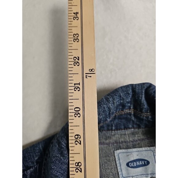 Old Navy Womens Denim Jean Jacket Size L Snap Painted Pockets & Back Art To Wear - Picture 4 of 8